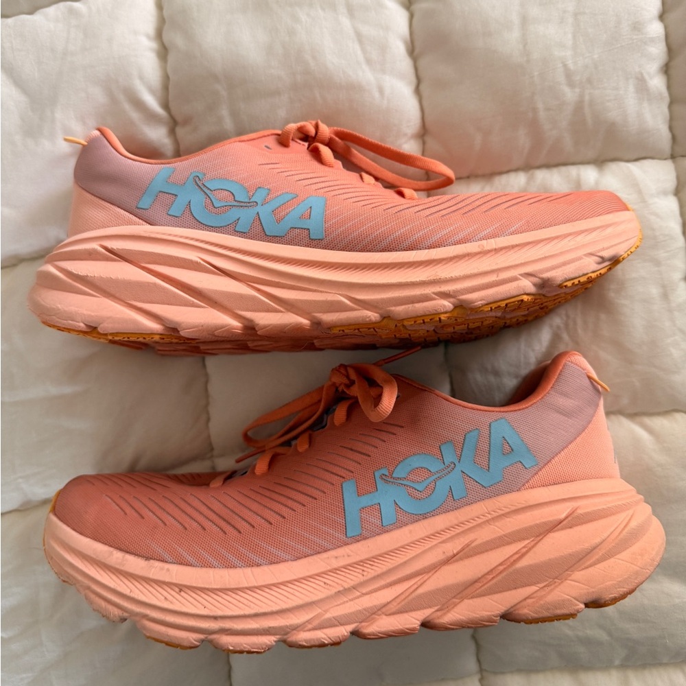 Hoka Peach and Blue Athletic Shoes